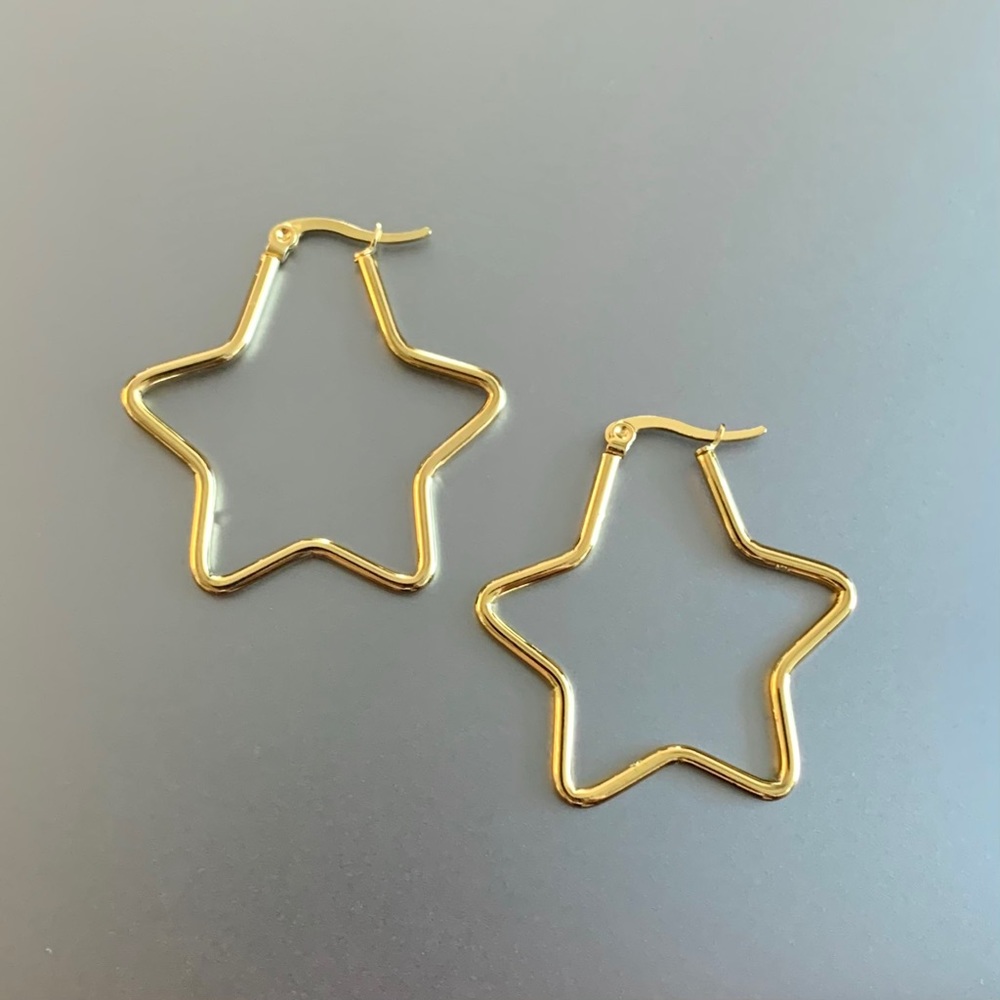 40mm Yellow Gold Stainless Steel Star Hoop Earring